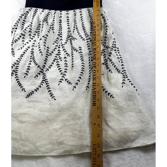 Ann Taylor Womens Dress Strapless White Embroidered Black Waist Linen Fairy - Picture 8 of 10